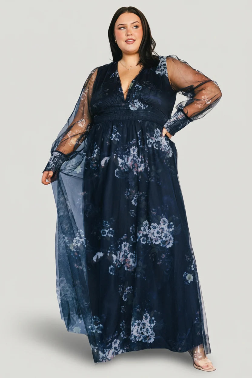 Layla Tulle Maxi Dress | Navy Multi Main image
