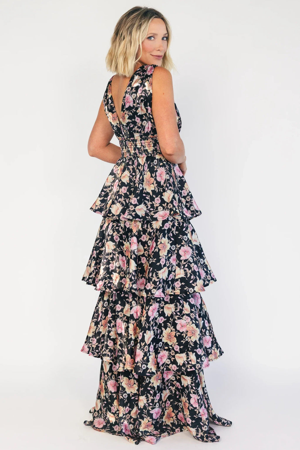 Queens Tiered Maxi Dress | Black Floral