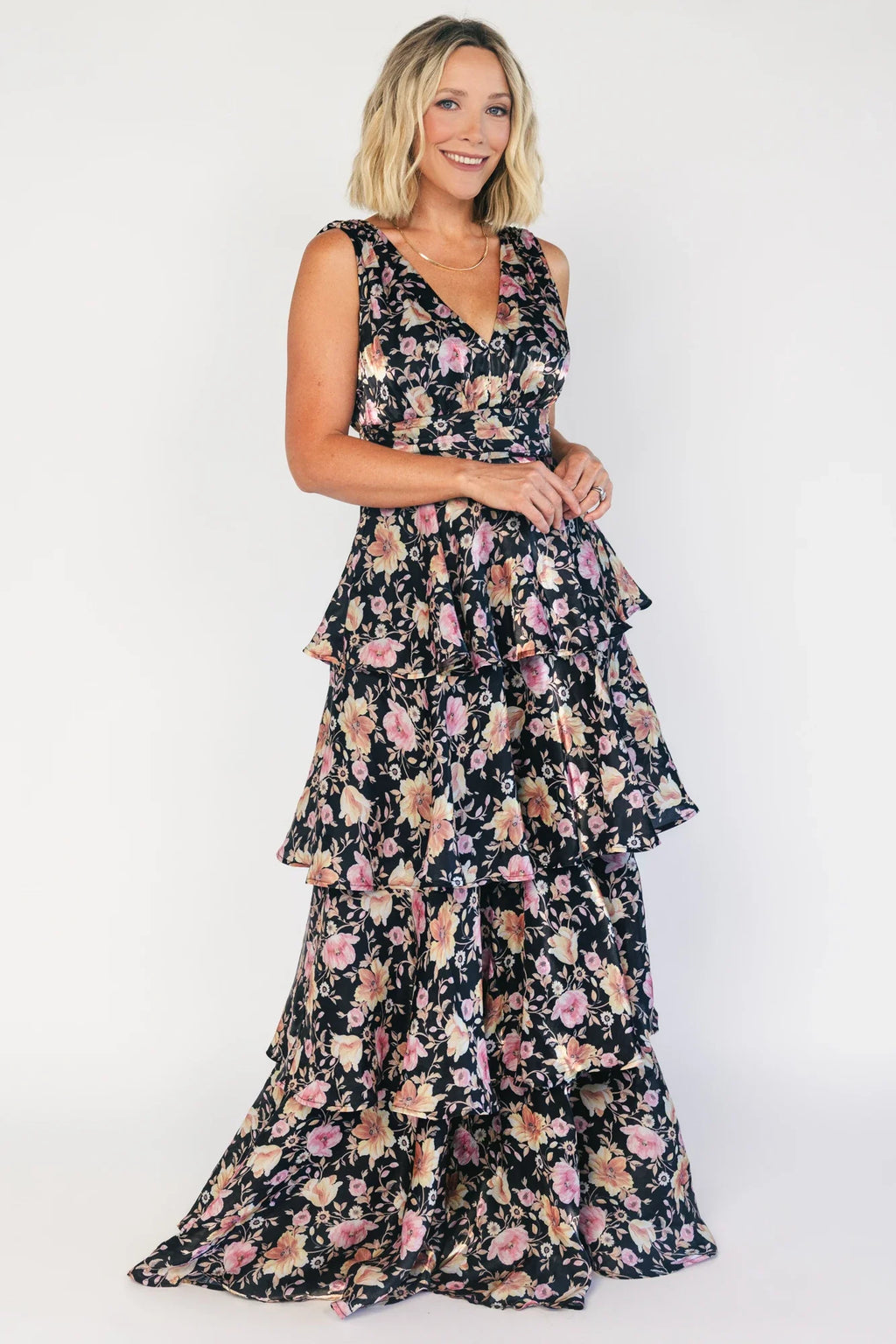 Queens Tiered Maxi Dress | Black Floral