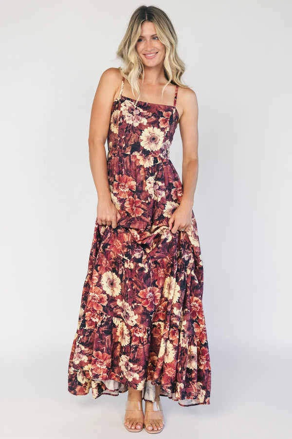 Silvia Tiered Maxi Dress | Deep Berry Floral