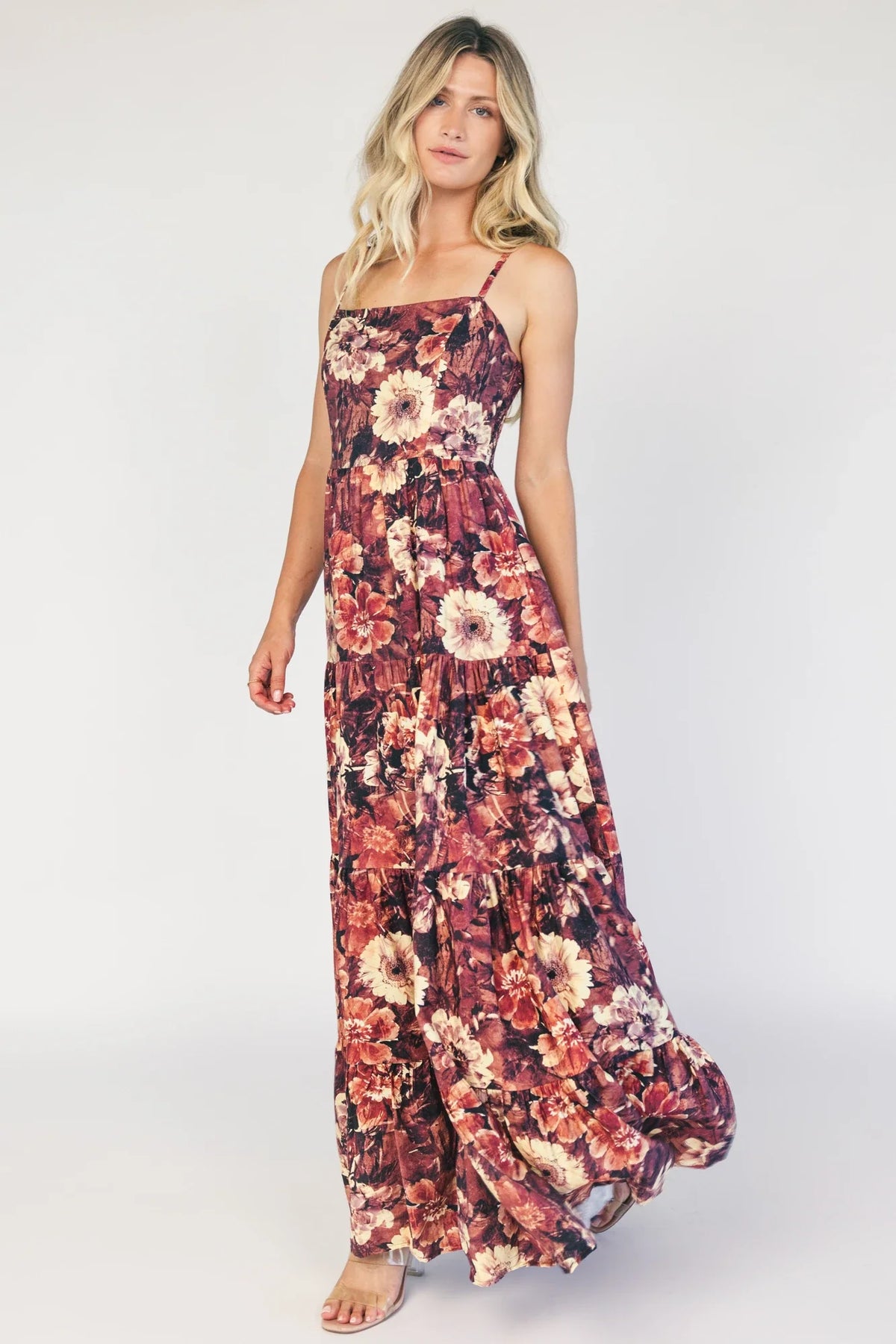 Silvia Tiered Maxi Dress | Deep Berry Floral