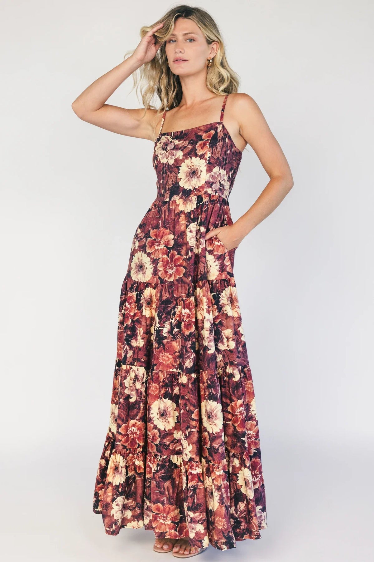 Silvia Tiered Maxi Dress | Deep Berry Floral