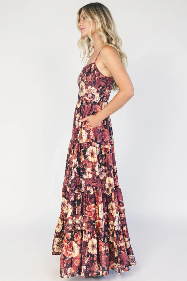 Silvia Tiered Maxi Dress | Deep Berry Floral