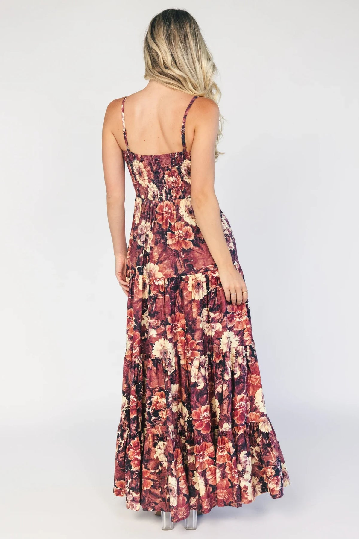 Silvia Tiered Maxi Dress | Deep Berry Floral