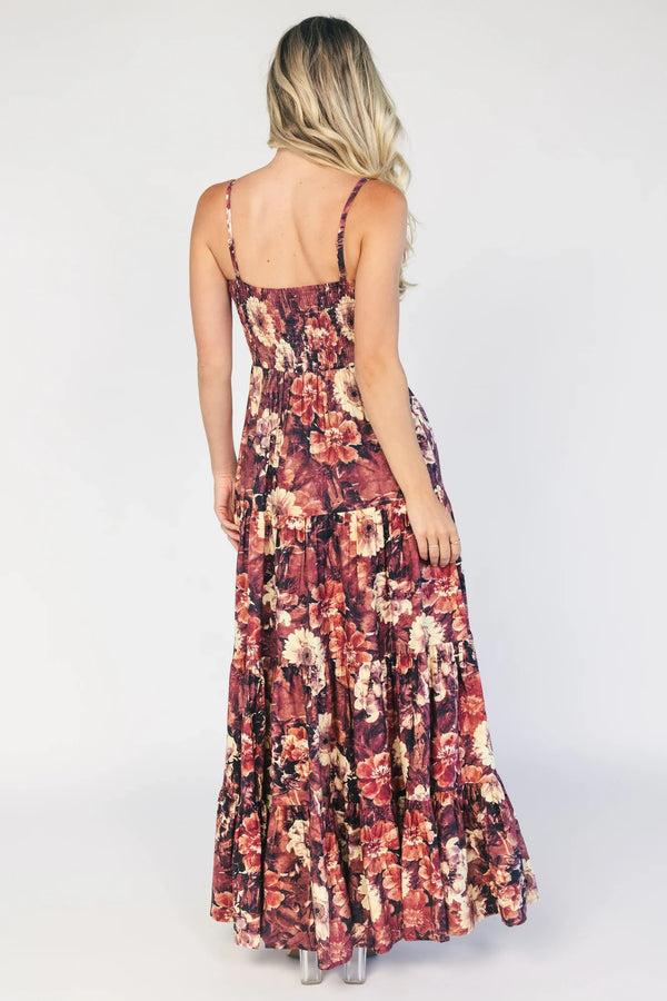 Silvia Tiered Maxi Dress | Deep Berry Floral