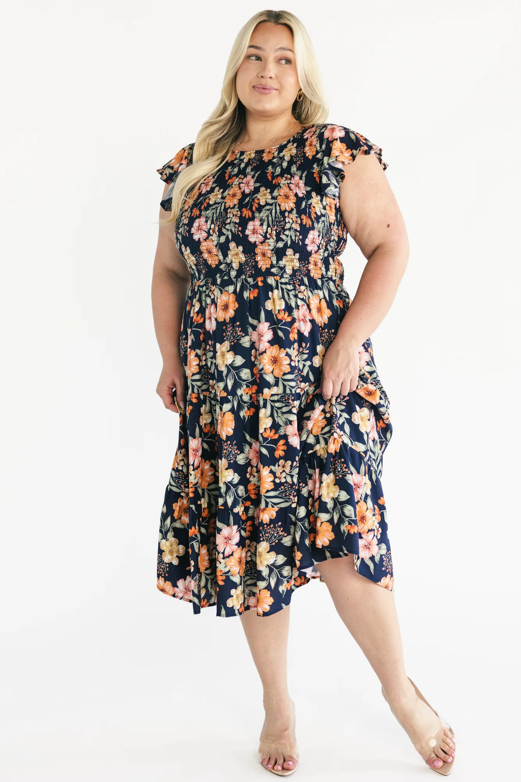 Loretta Smocked Midi Dress | Midnight Floral