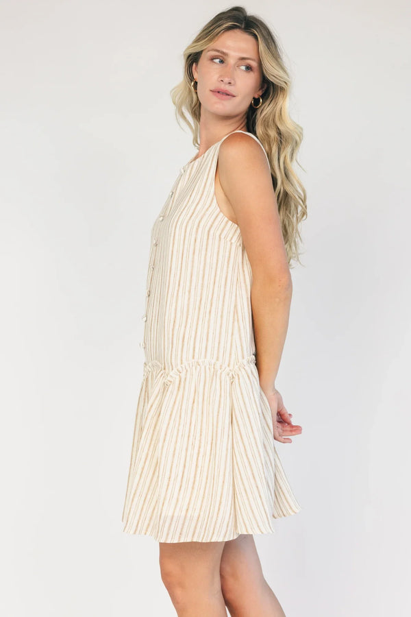 Aldridge Short Dress | Ivory + Taupe Stripe