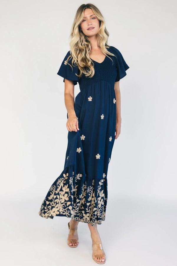 Atlantic Embroidered Maxi Dress | Navy