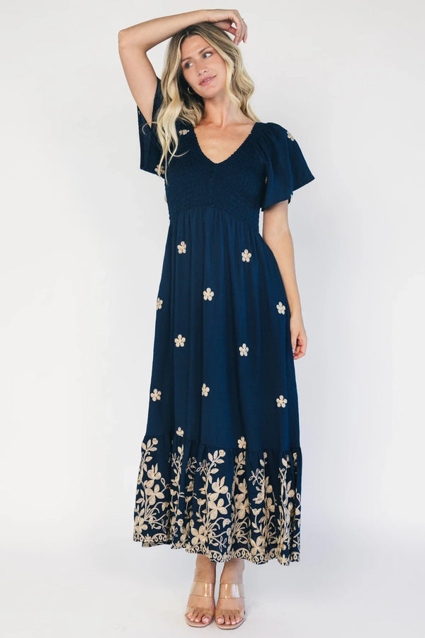 Atlantic Embroidered Maxi Dress | Navy