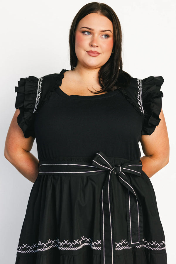 Elisa Embroidered Midi Dress | Black