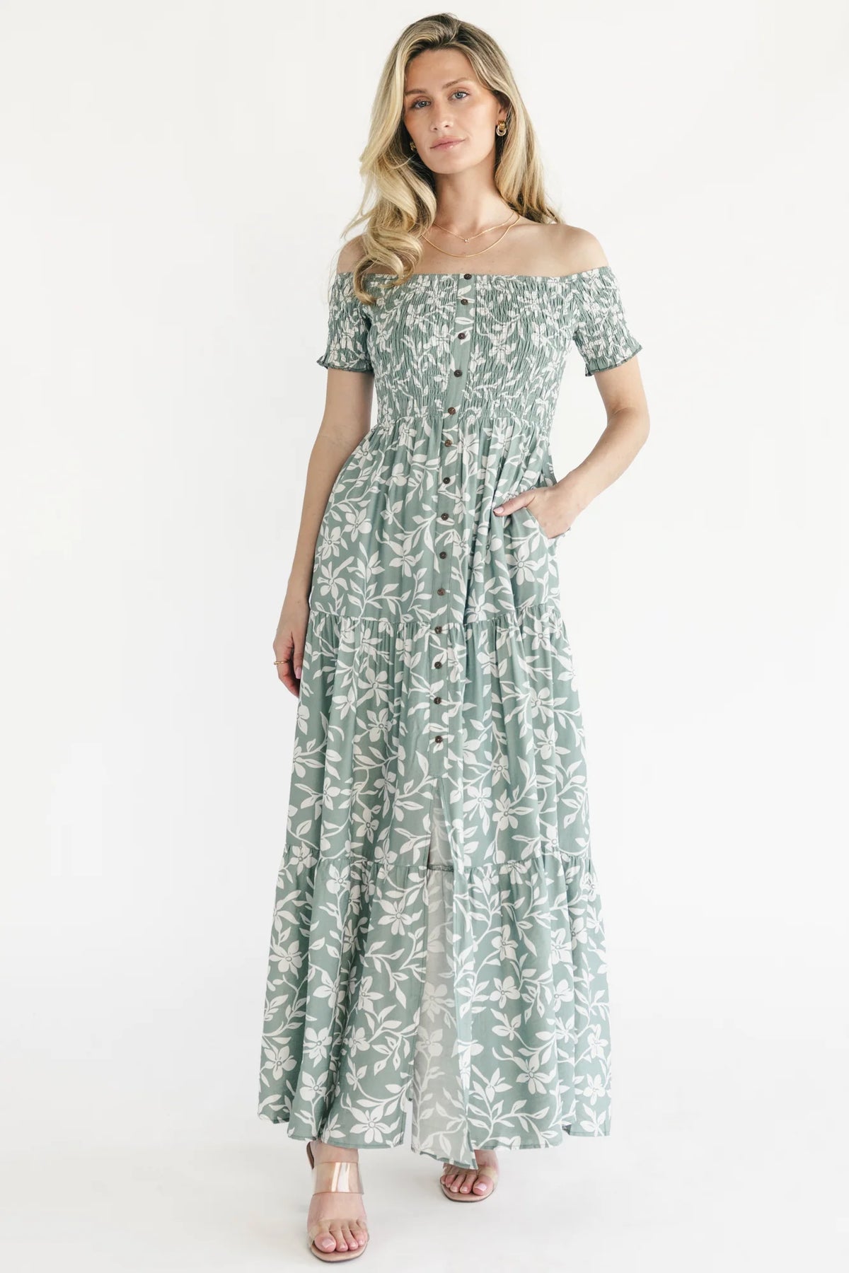 Payton Off Shoulder Maxi Dress | Dusty Sage Main image