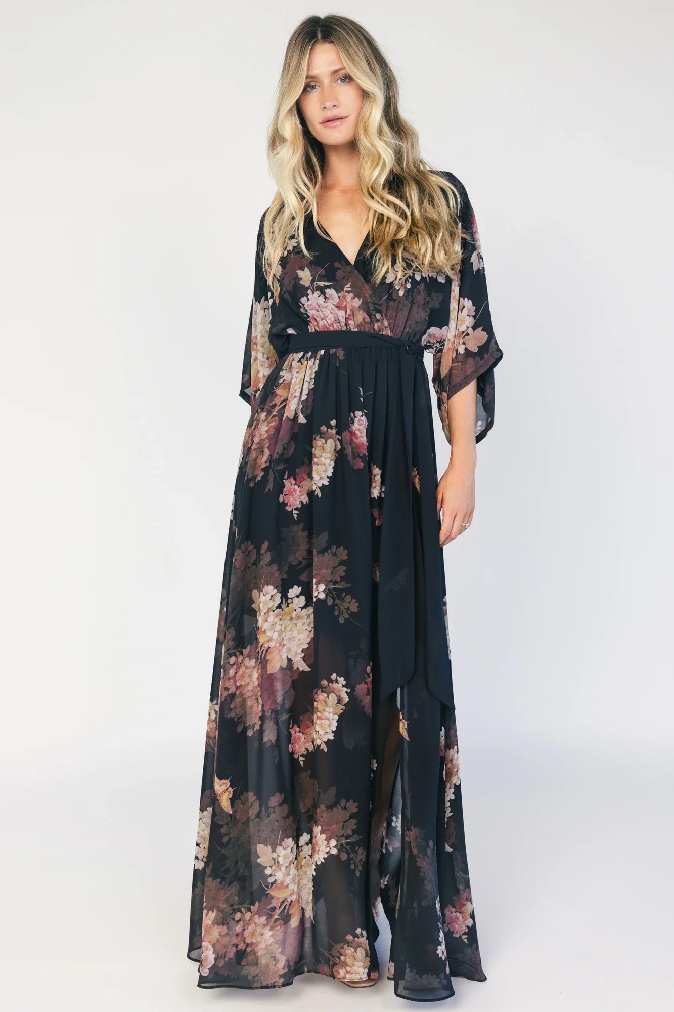 Kia Kimono Maxi Dress | Black + Blush Floral Secondary image