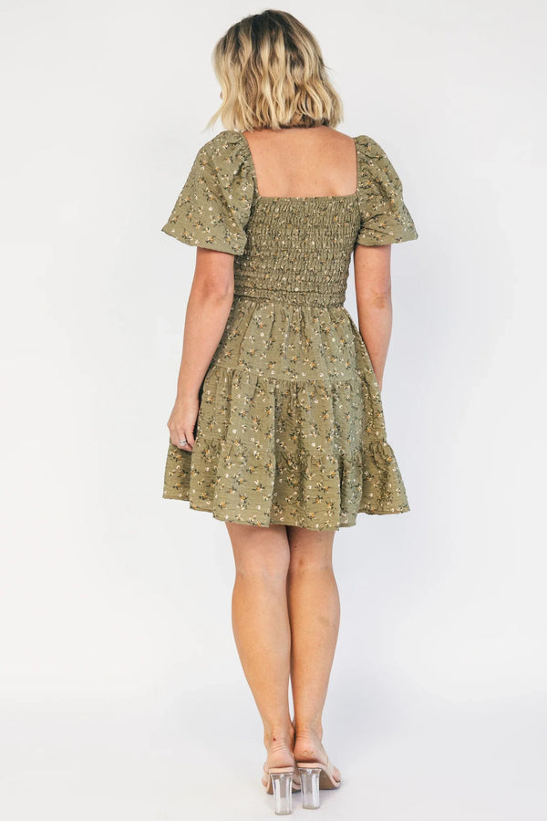 Daze Smocked Dress | Olive Floral