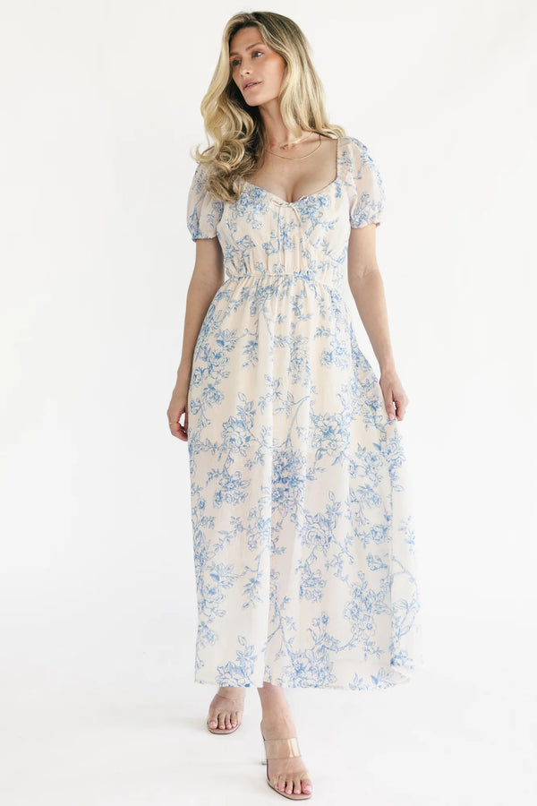 Vada Midi Dress | Cream + Blue Floral