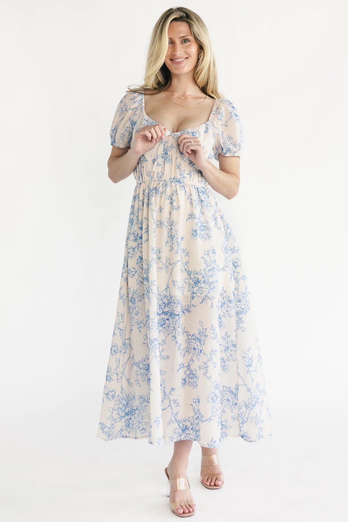 Vada Midi Dress | Cream + Blue Floral