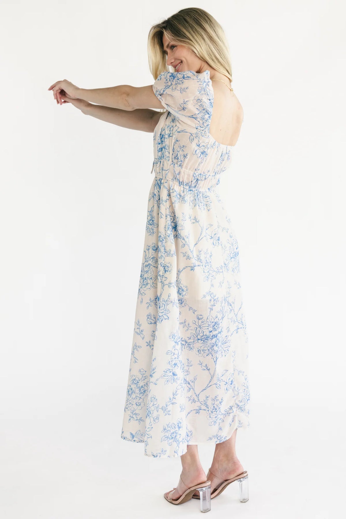 Vada Midi Dress | Cream + Blue Floral