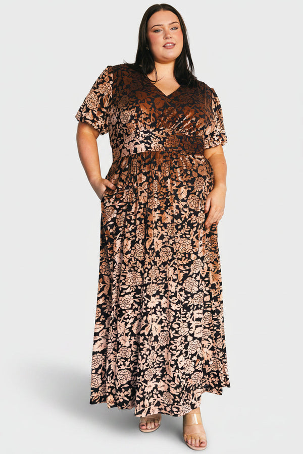 Leslie Velvet Maxi Dress | Black + Bronze