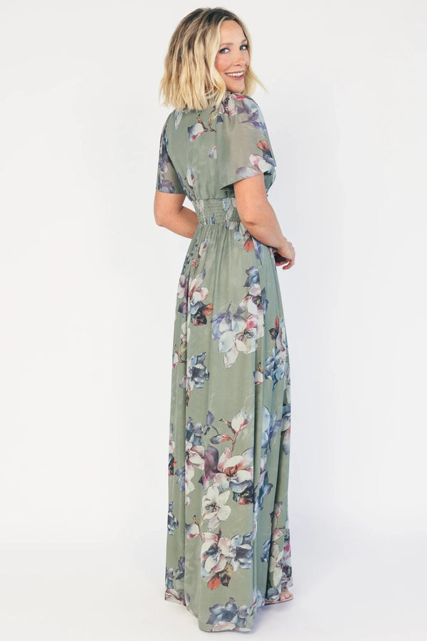 Arianne Mesh Maxi Dress | Sage Floral