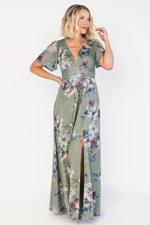 Arianne Mesh Maxi Dress | Sage Floral