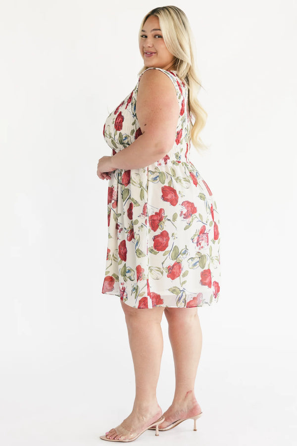Clémence Smocked Short Dress | Rose Floral