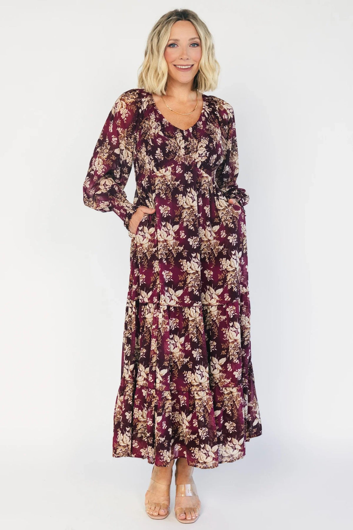 Hearst Smocked Dress | Burgundy Floral Main image