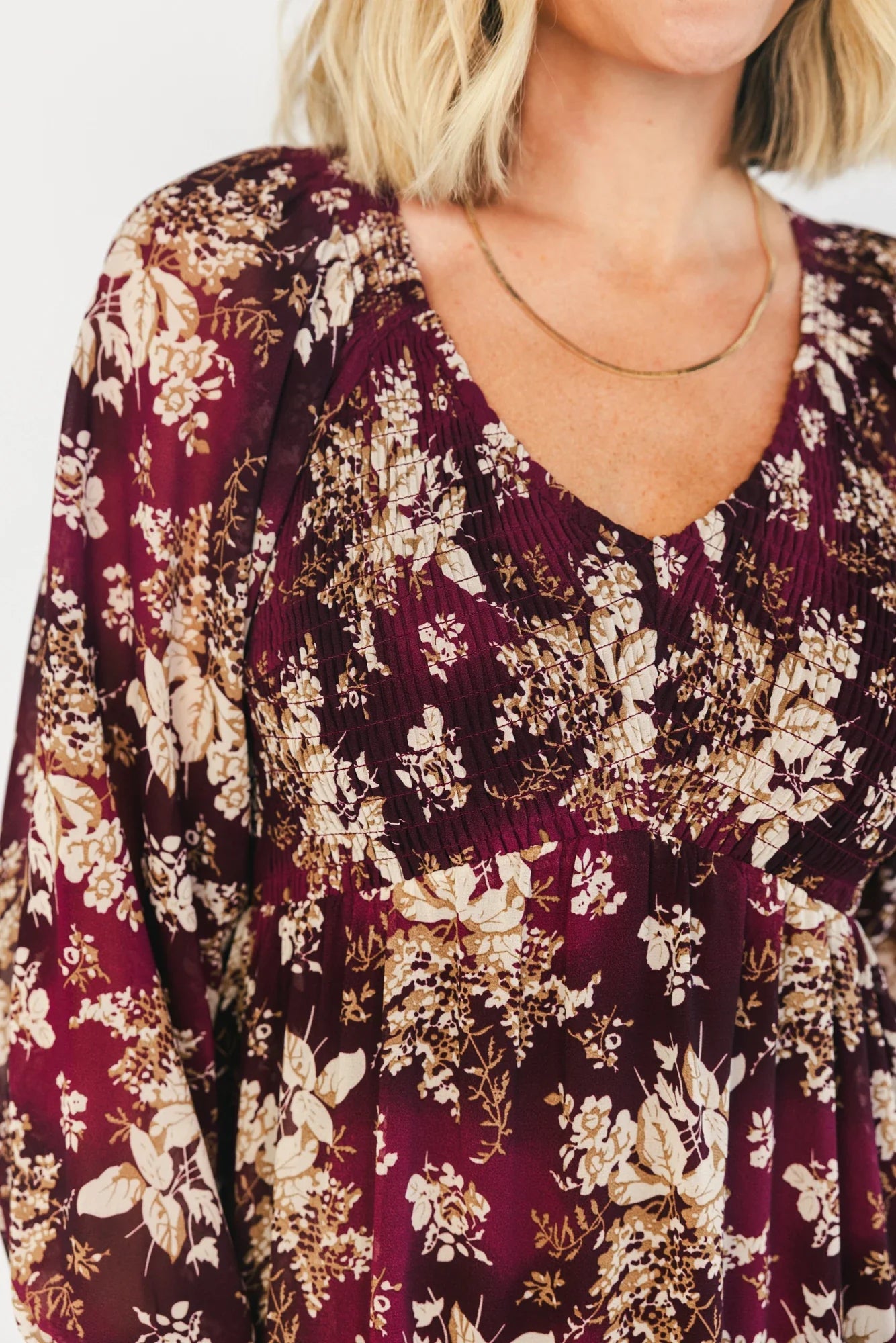 Hearst Smocked Dress | Burgundy Floral Secondary image
