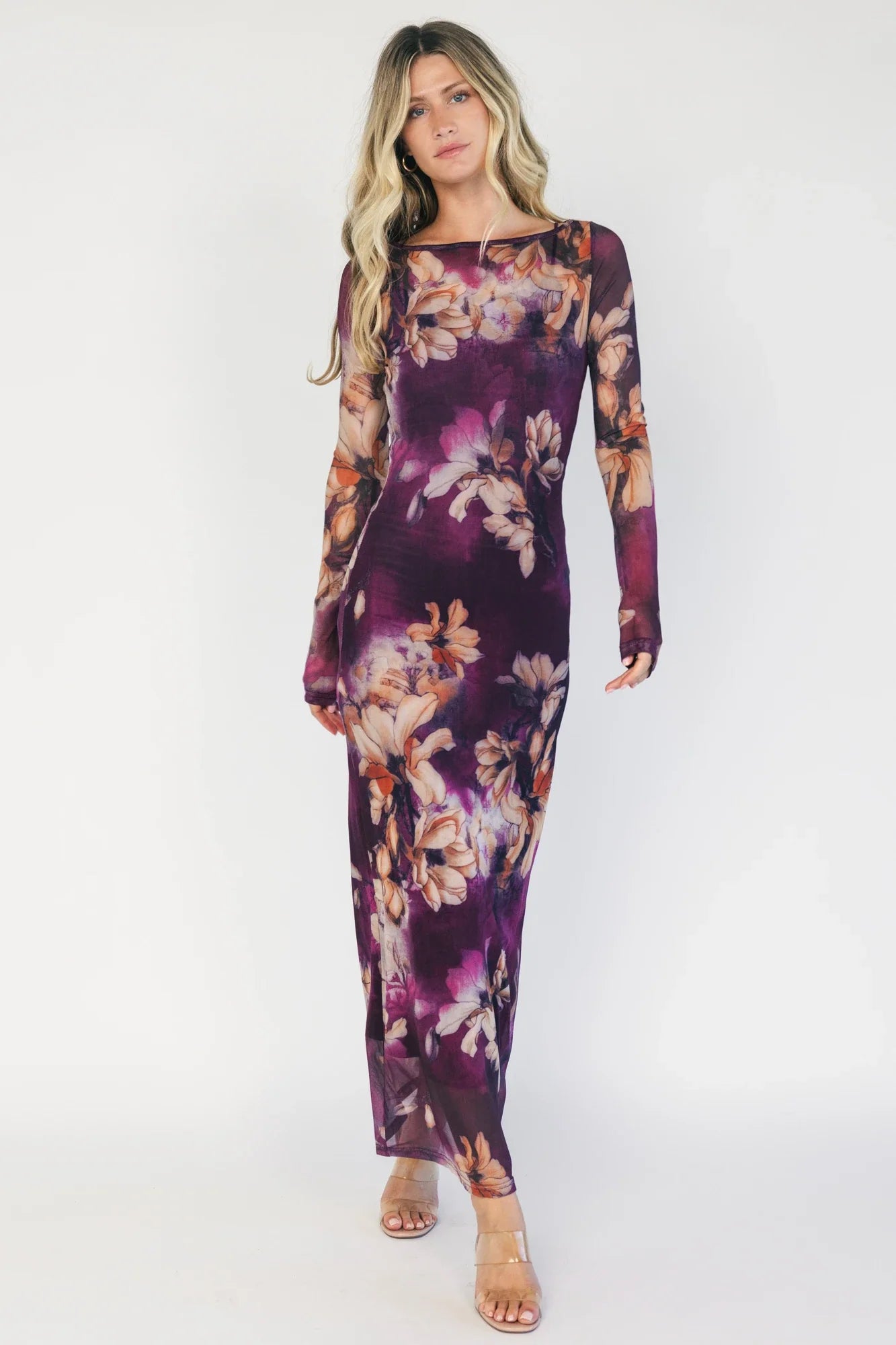 Darya Mesh Midi Dress | Purple Floral Secondary image