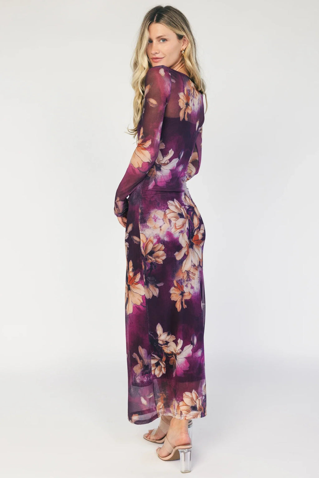 Darya Mesh Midi Dress | Purple Floral