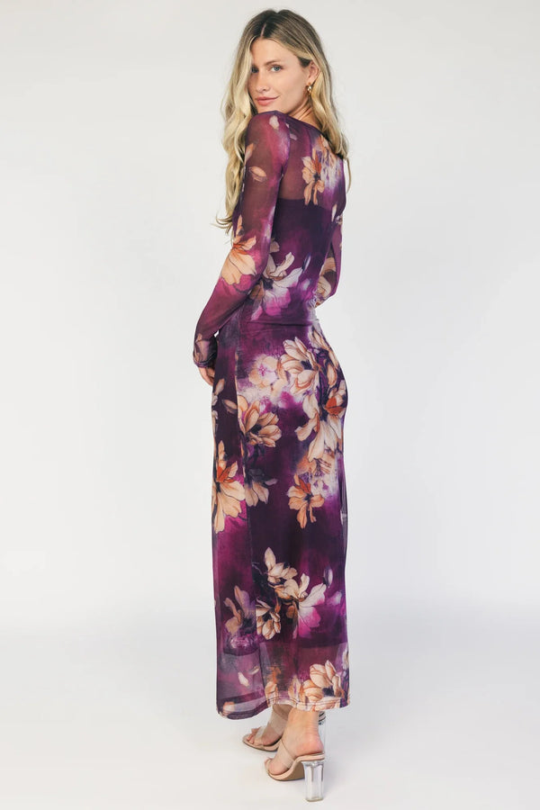 Darya Mesh Midi Dress | Purple Floral