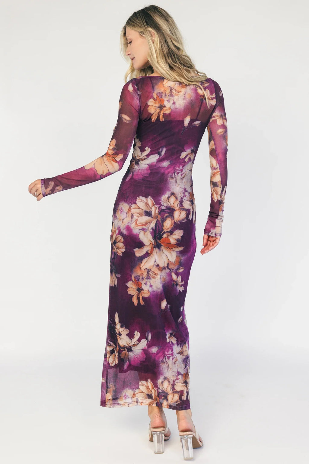 Darya Mesh Midi Dress | Purple Floral