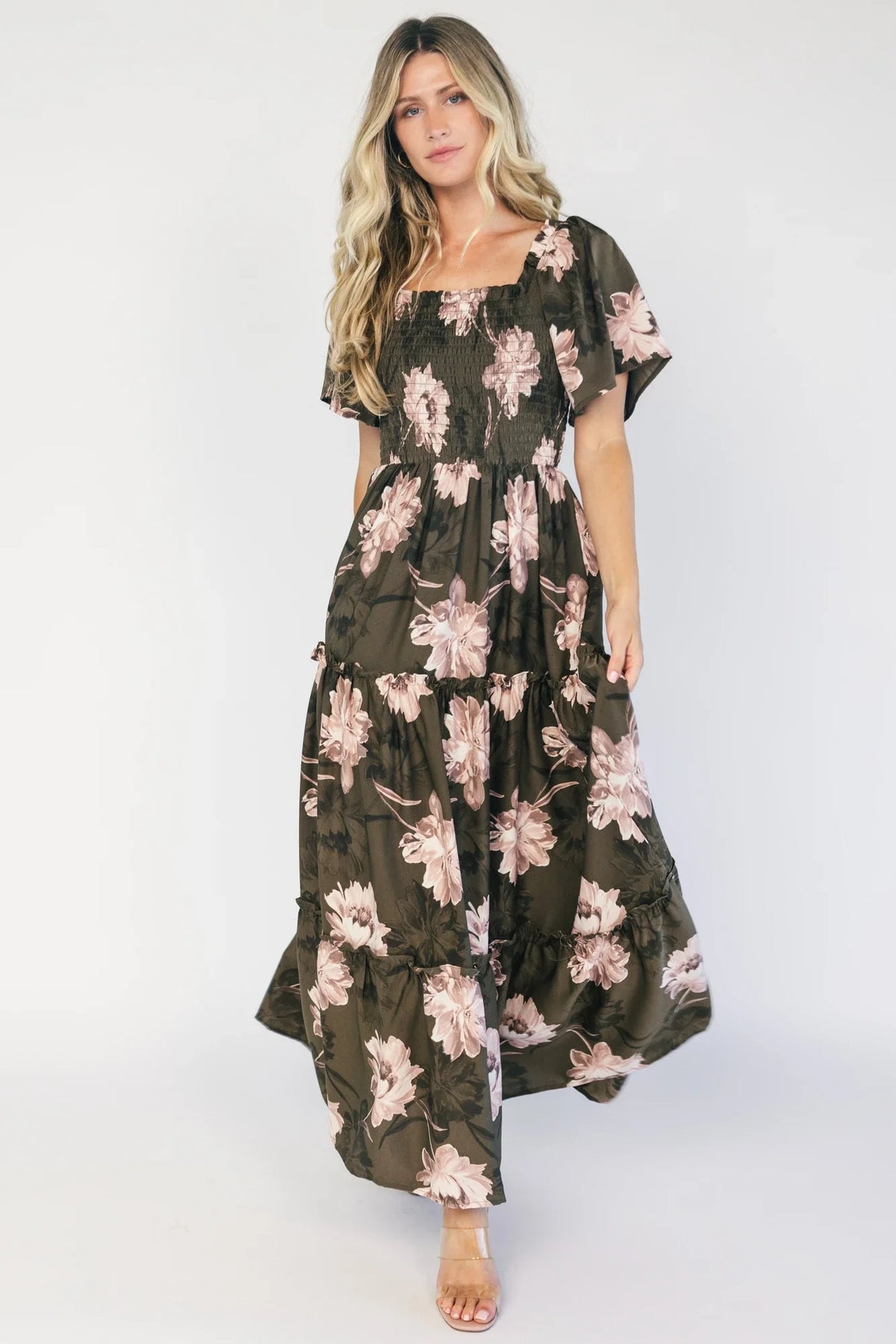 Southampton Smocked Maxi Dress | Dark Olive Floral Main image