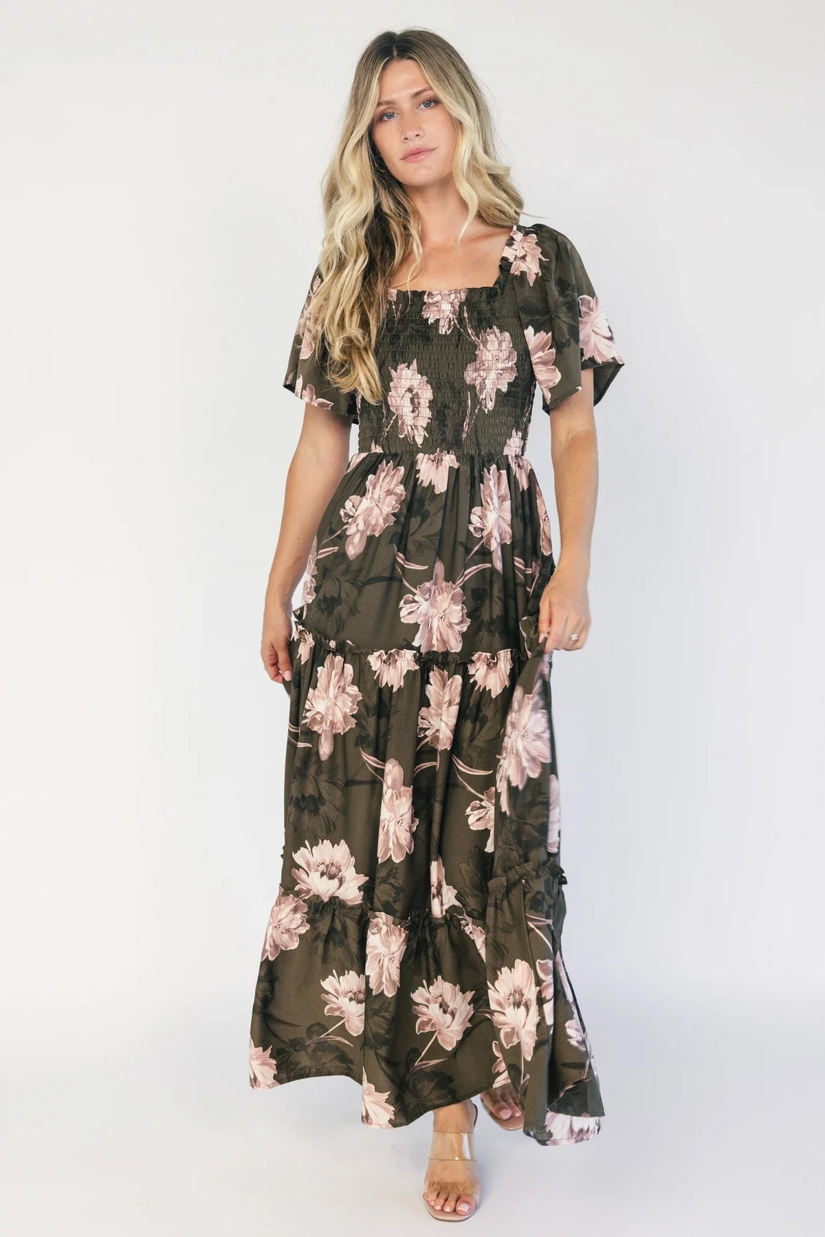 Southampton Smocked Maxi Dress | Dark Olive Floral