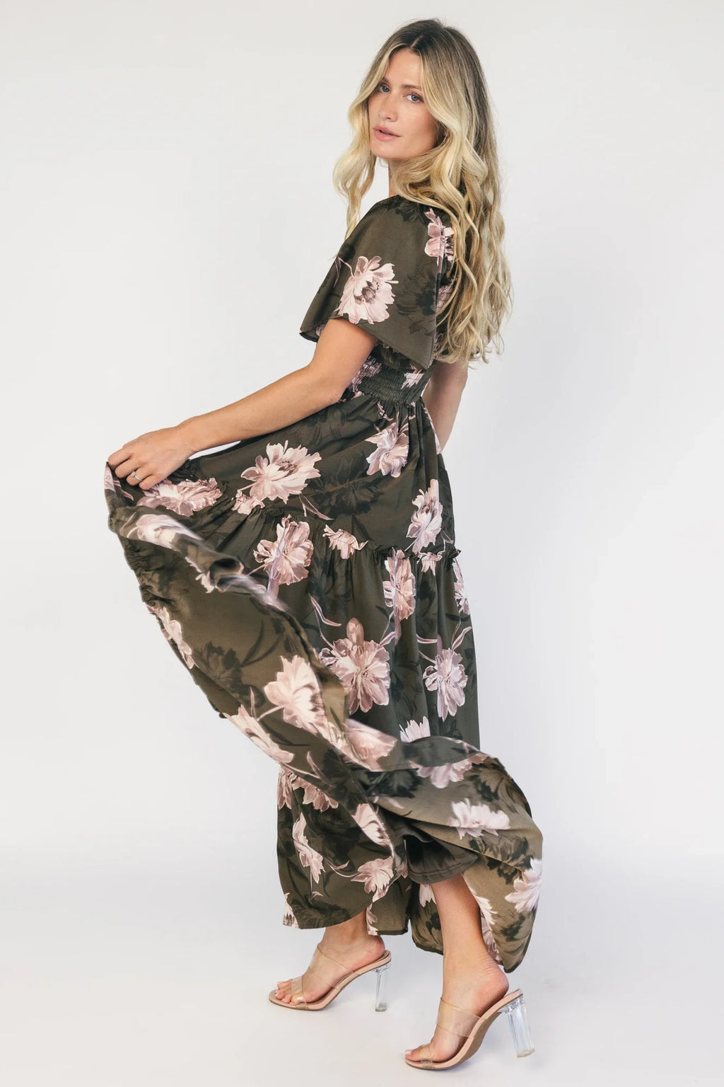 Southampton Smocked Maxi Dress | Dark Olive Floral