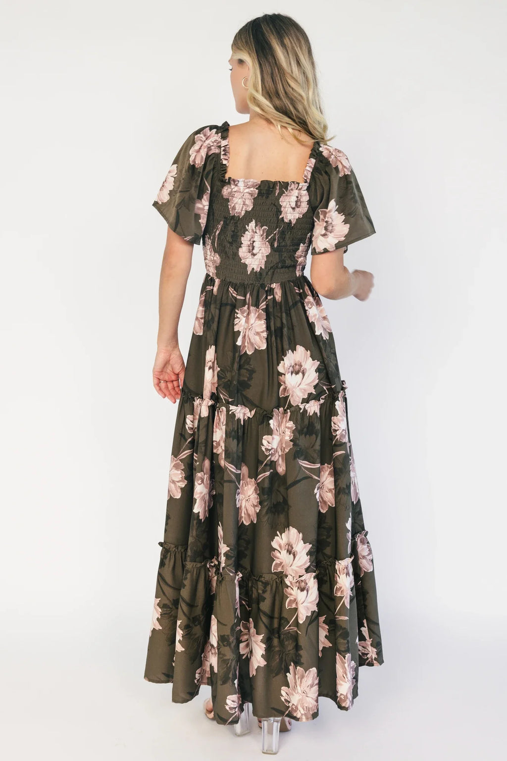 Southampton Smocked Maxi Dress | Dark Olive Floral