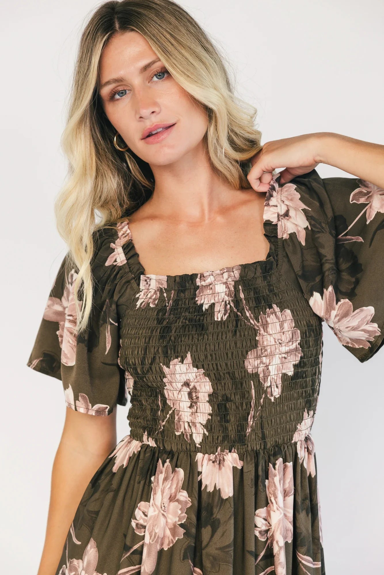 Southampton Smocked Maxi Dress | Dark Olive Floral Secondary image
