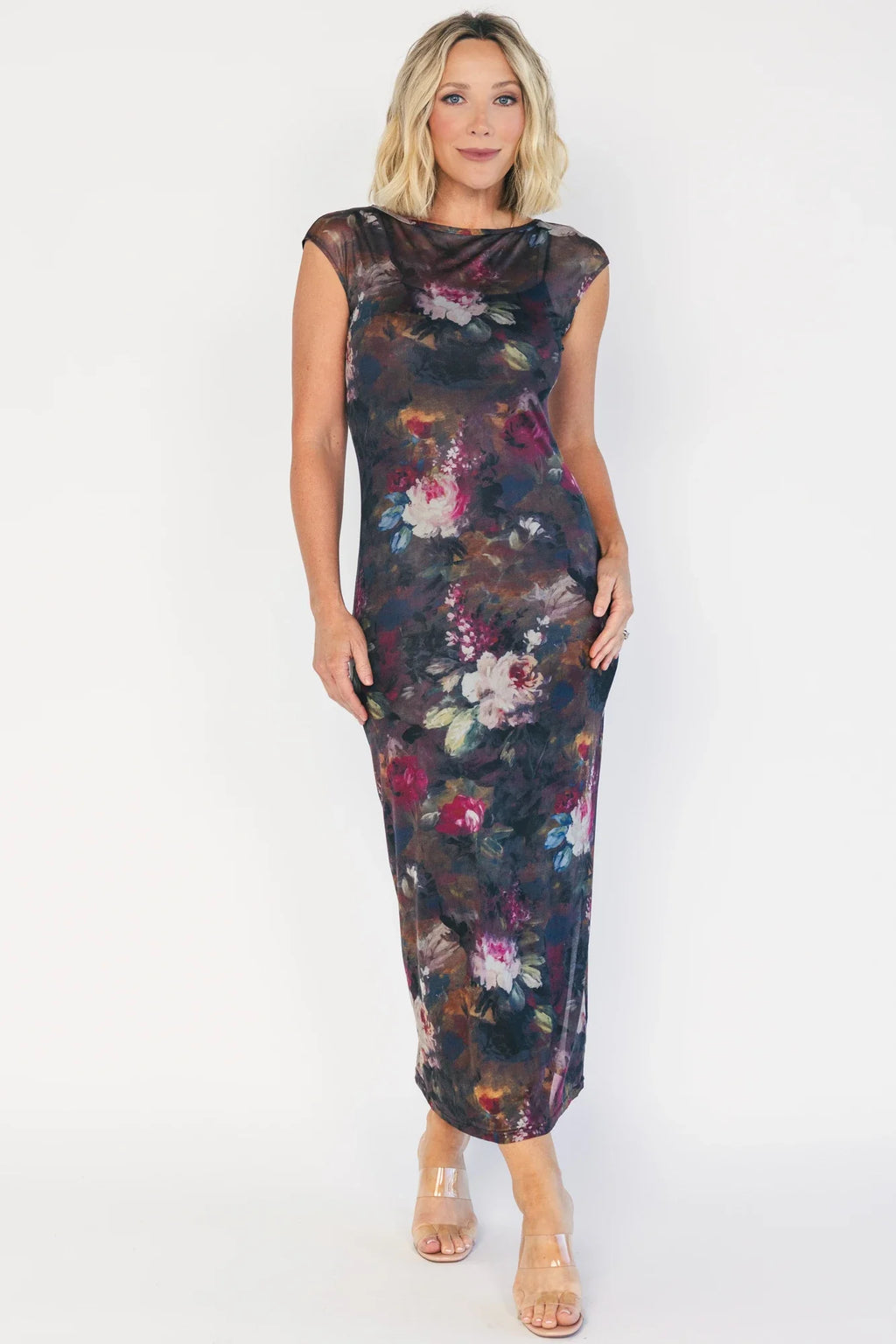 Daniela Mesh Midi Dress | Dark Vintage Floral