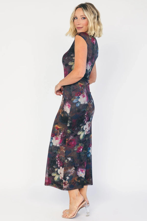 Daniela Mesh Midi Dress | Dark Vintage Floral