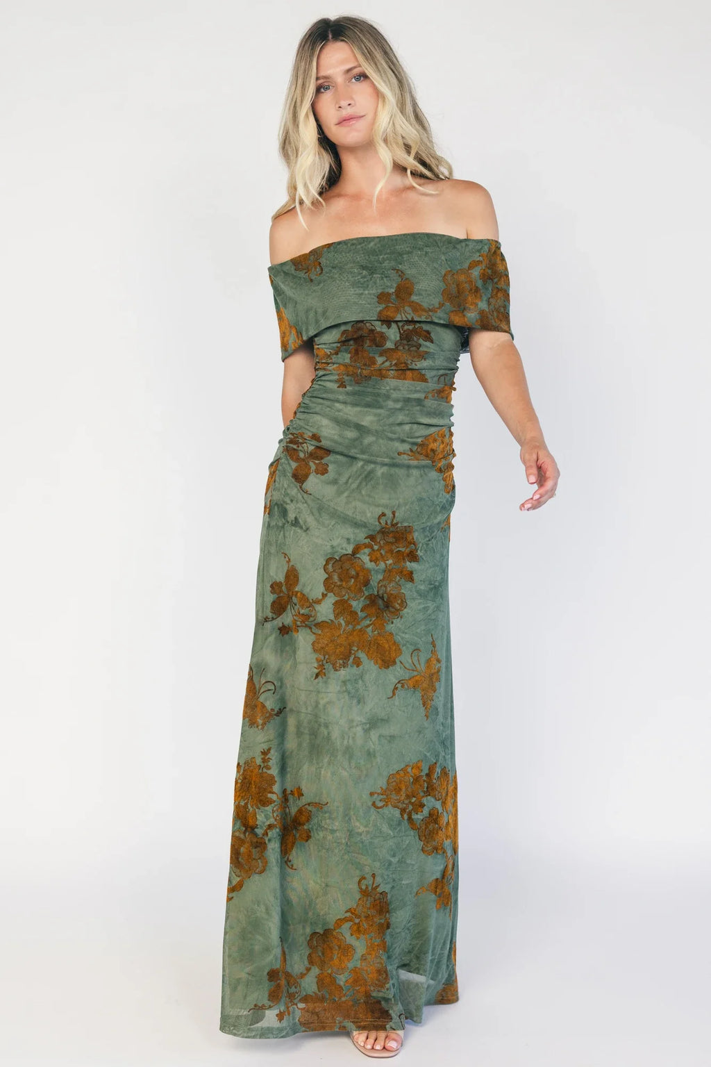 Tilden Off Shoulder Maxi Dress | Green + Copper