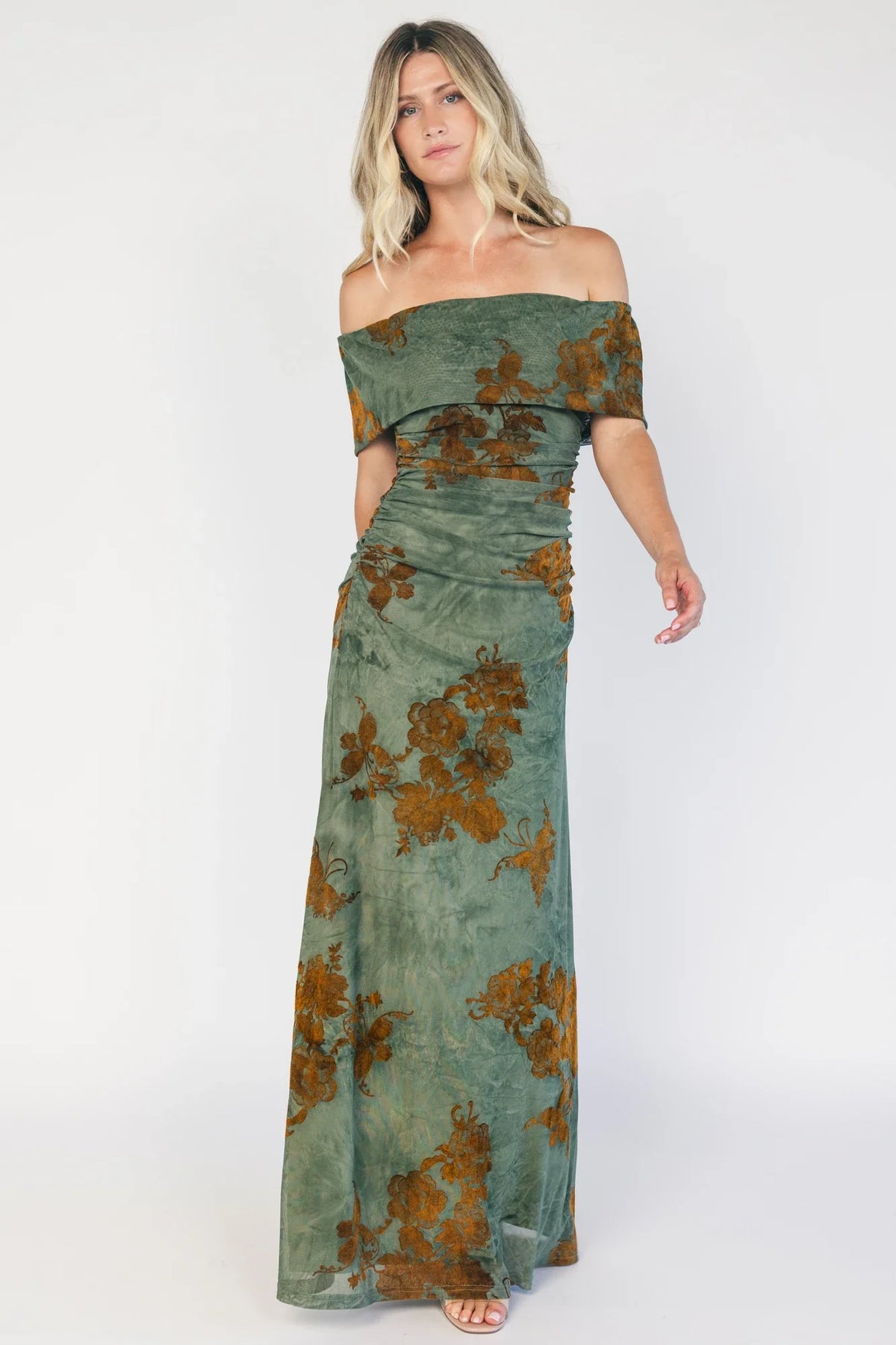 Tilden Off Shoulder Maxi Dress | Green + Copper Main image