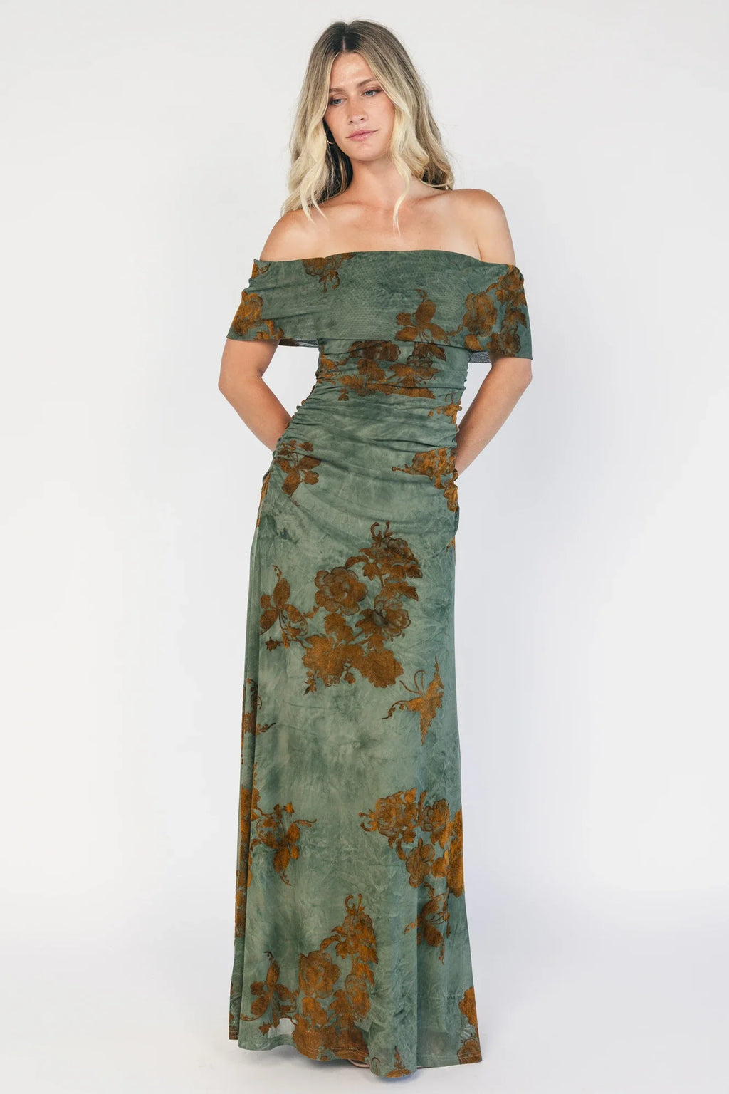 Tilden Off Shoulder Maxi Dress | Green + Copper