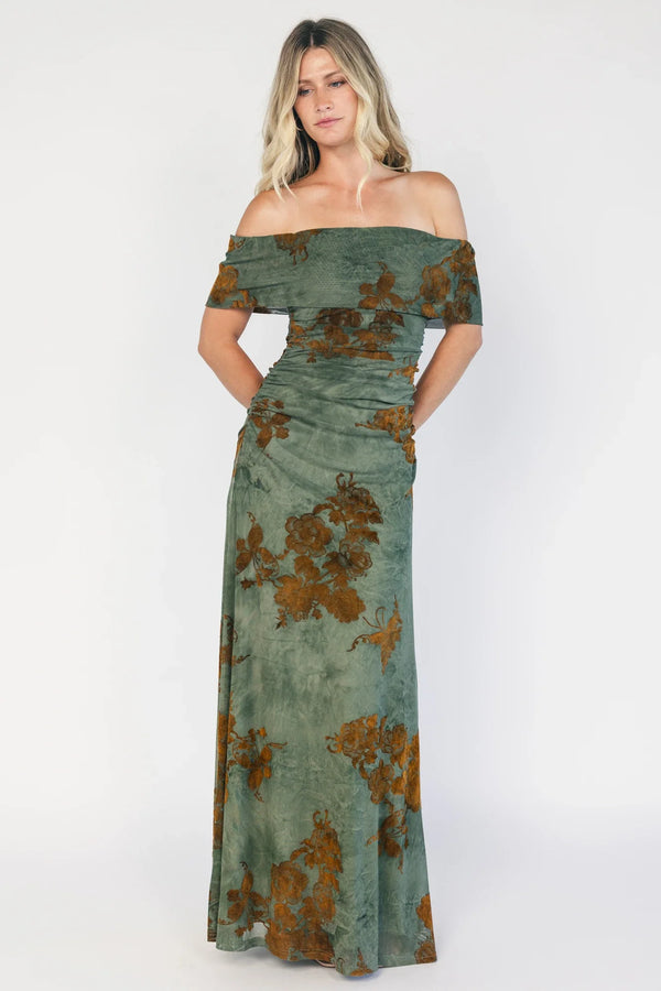 Tilden Off Shoulder Maxi Dress | Green + Copper