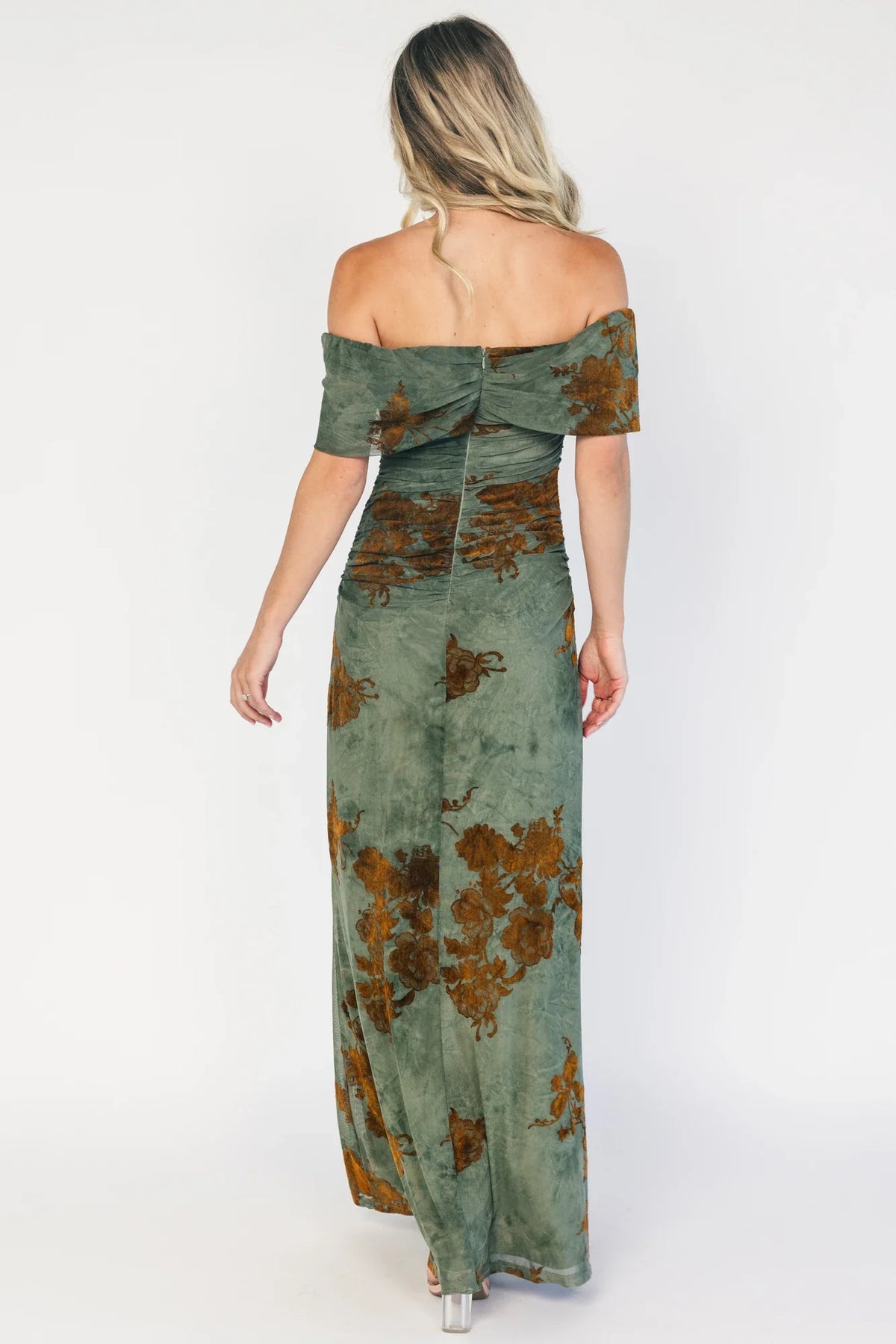 Tilden Off Shoulder Maxi Dress | Green + Copper