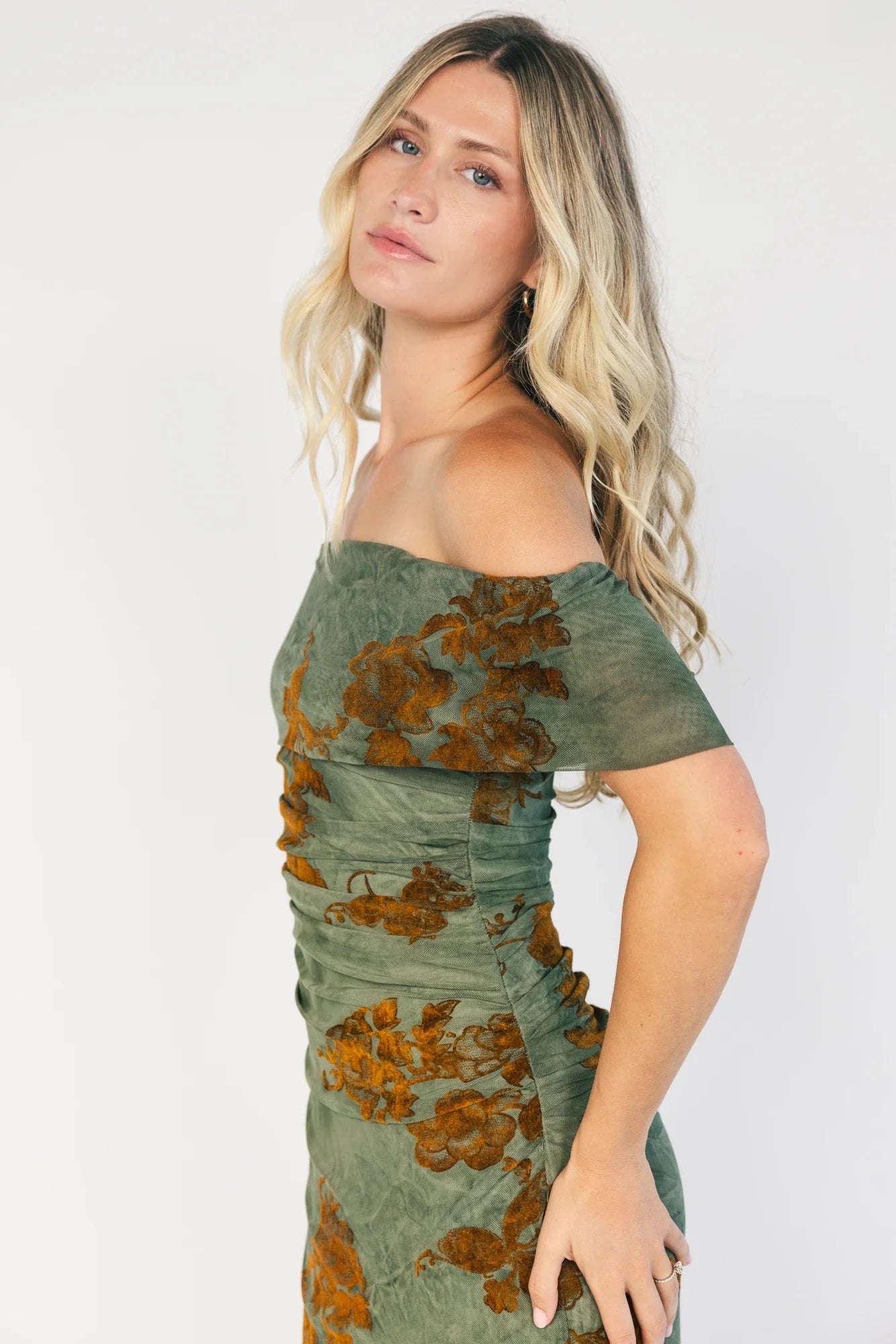 Tilden Off Shoulder Maxi Dress | Green + Copper Secondary image