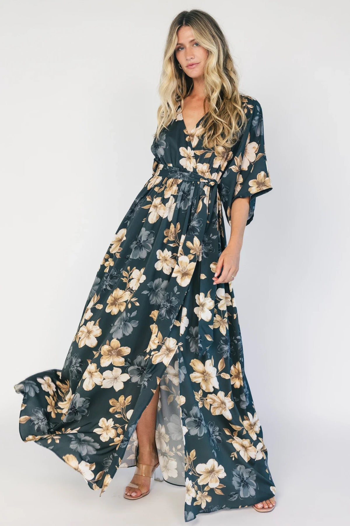 Hamilton Kimono Maxi Dress | Dark Jade Floral Main image