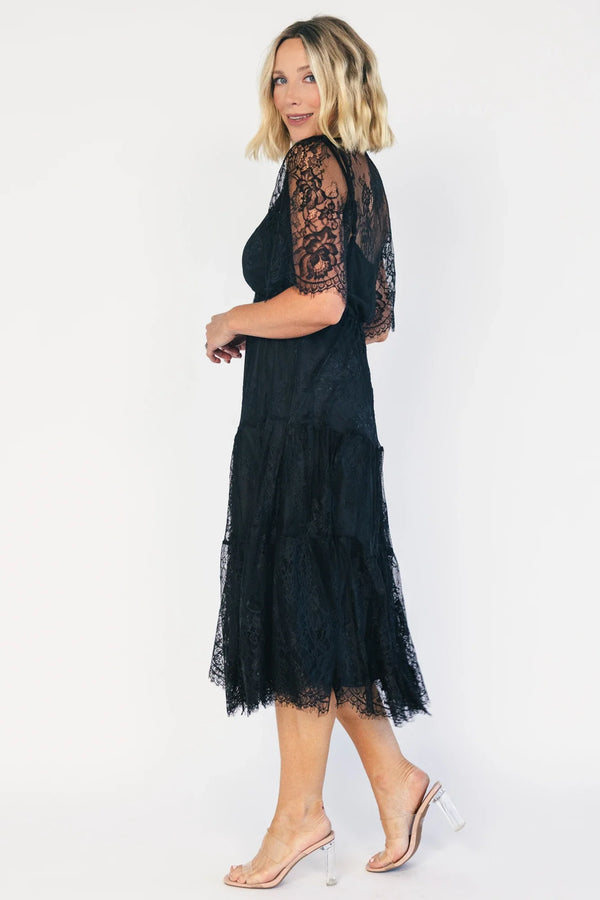 Brittany Lace Midi Dress | Black