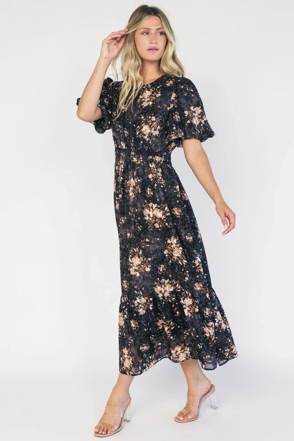 Crestwood Midi Dress | Black + Tan Floral