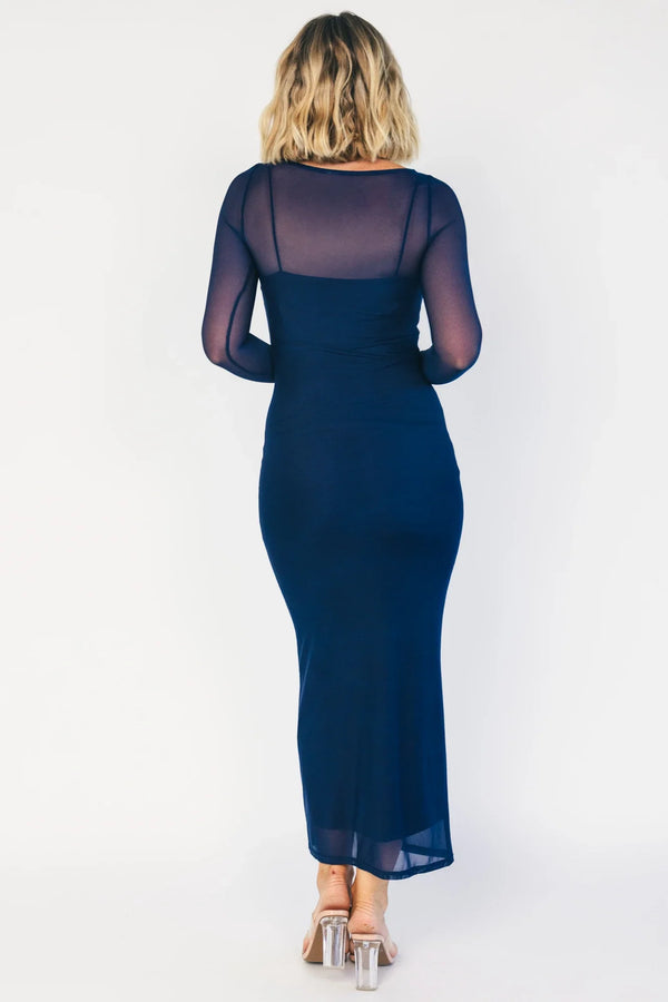 Darya Mesh Midi Dress | Navy