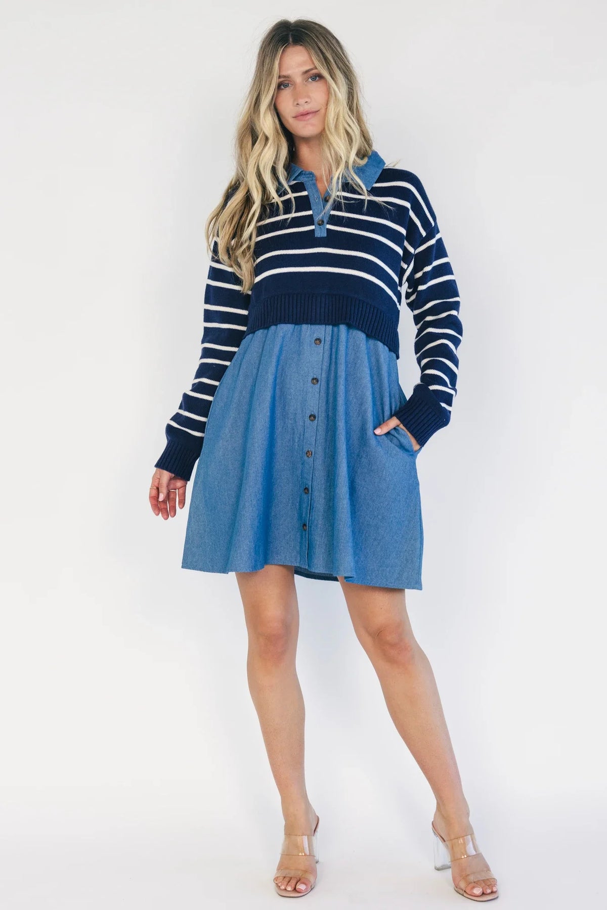Nicole Striped Sweater Dress | Navy Main image