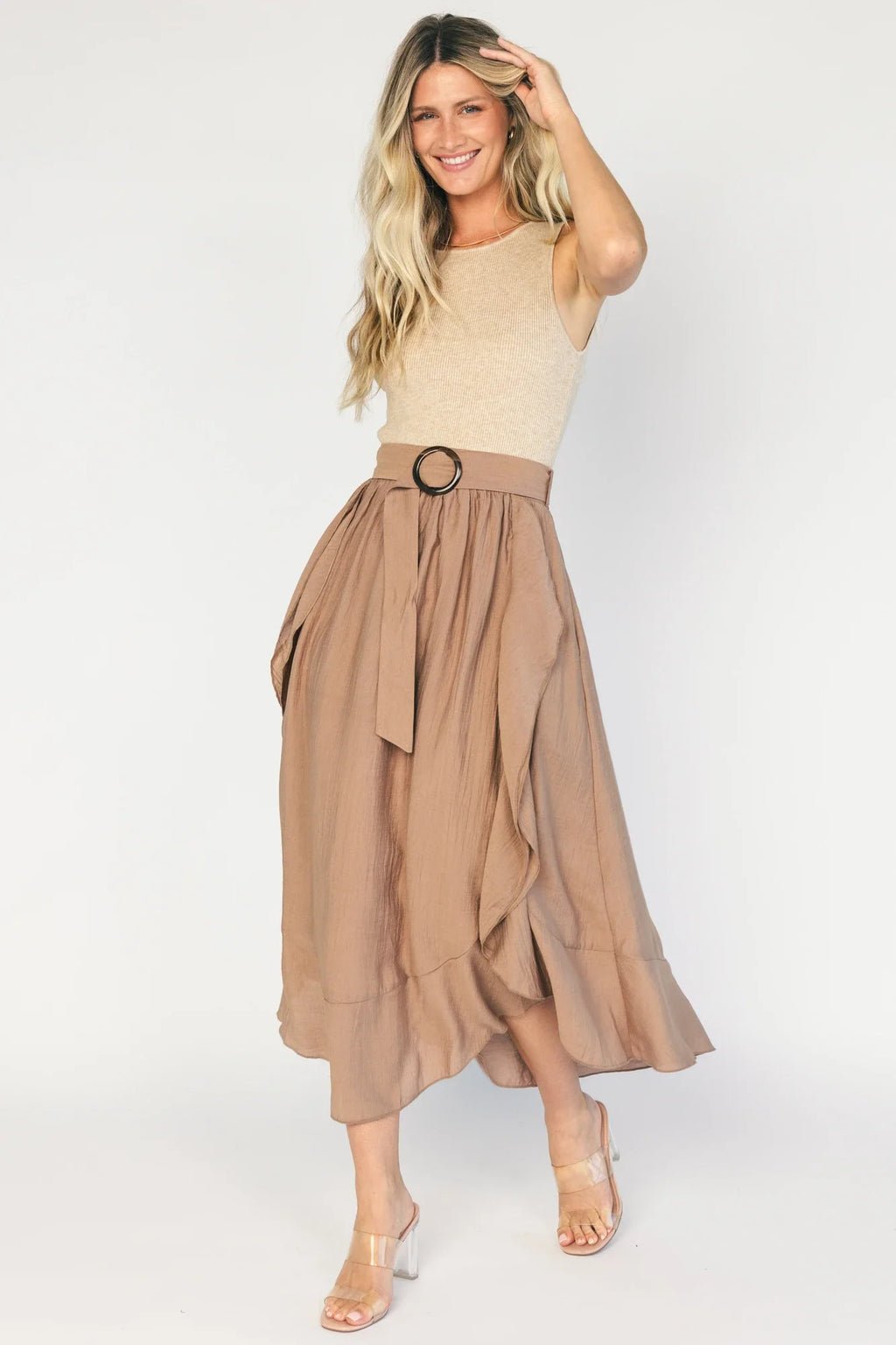 Stacy Midi Dress | Taupe + Mocha