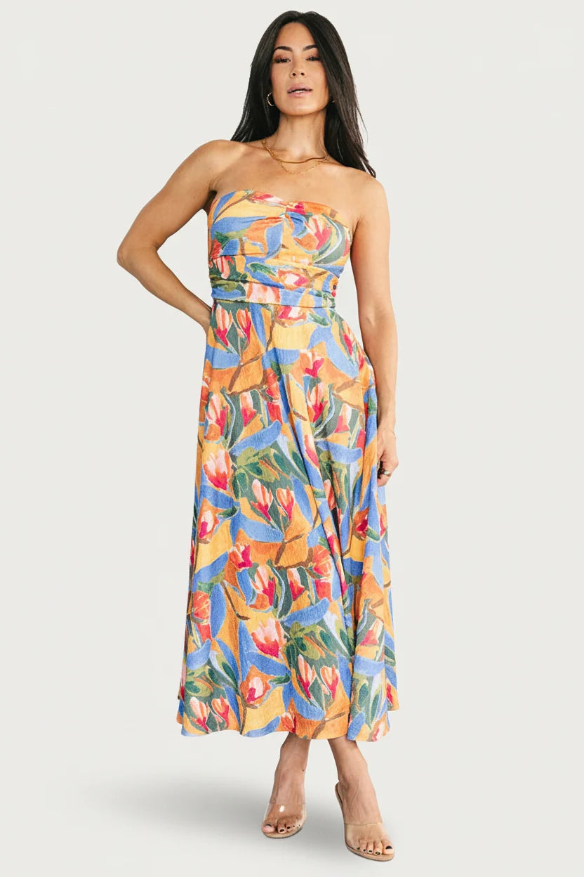 Solana Strapless Midi Dress | Blue Multi Main image